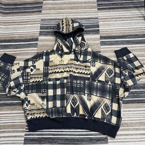 Polo Ralph Lauren Women's Hoodie Fleece Aztec Patchwork Plaid Cream Size XXL